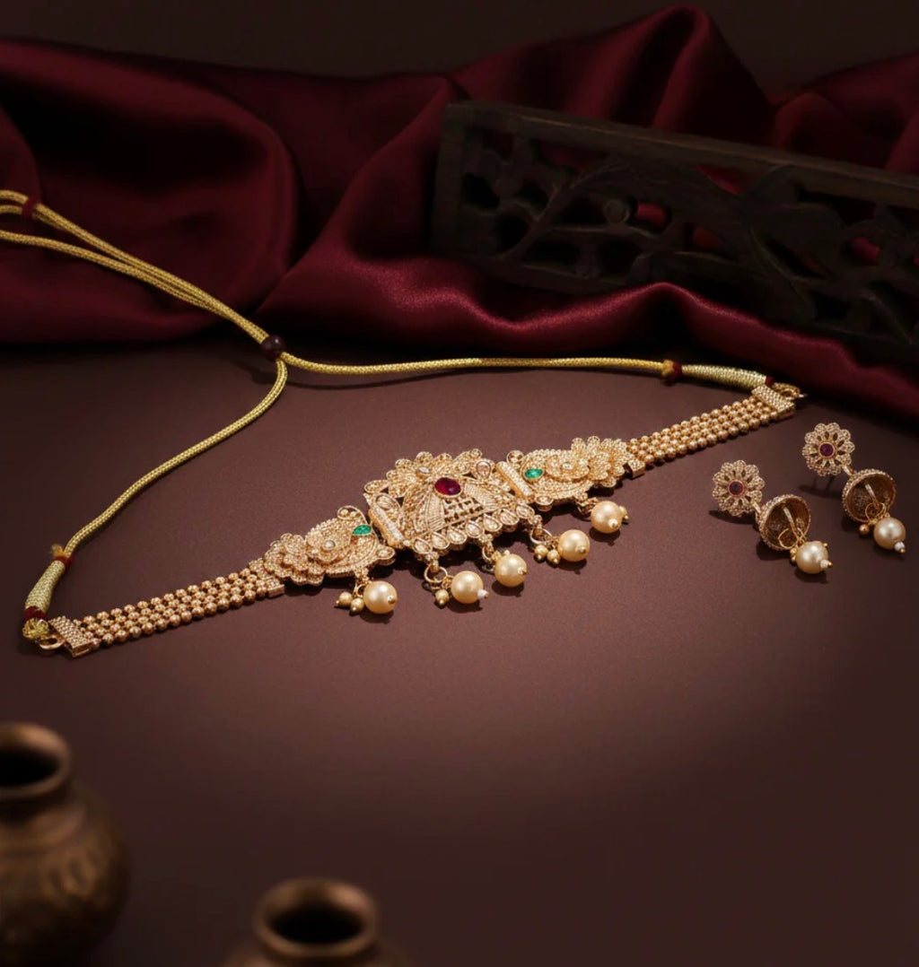 Zarqash Choker Necklace Set with Earrings