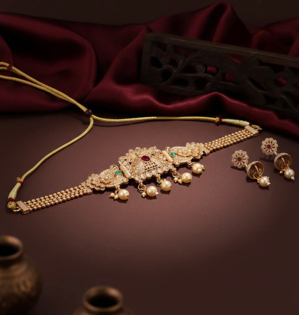 Zarqash Choker Necklace Set with Earrings