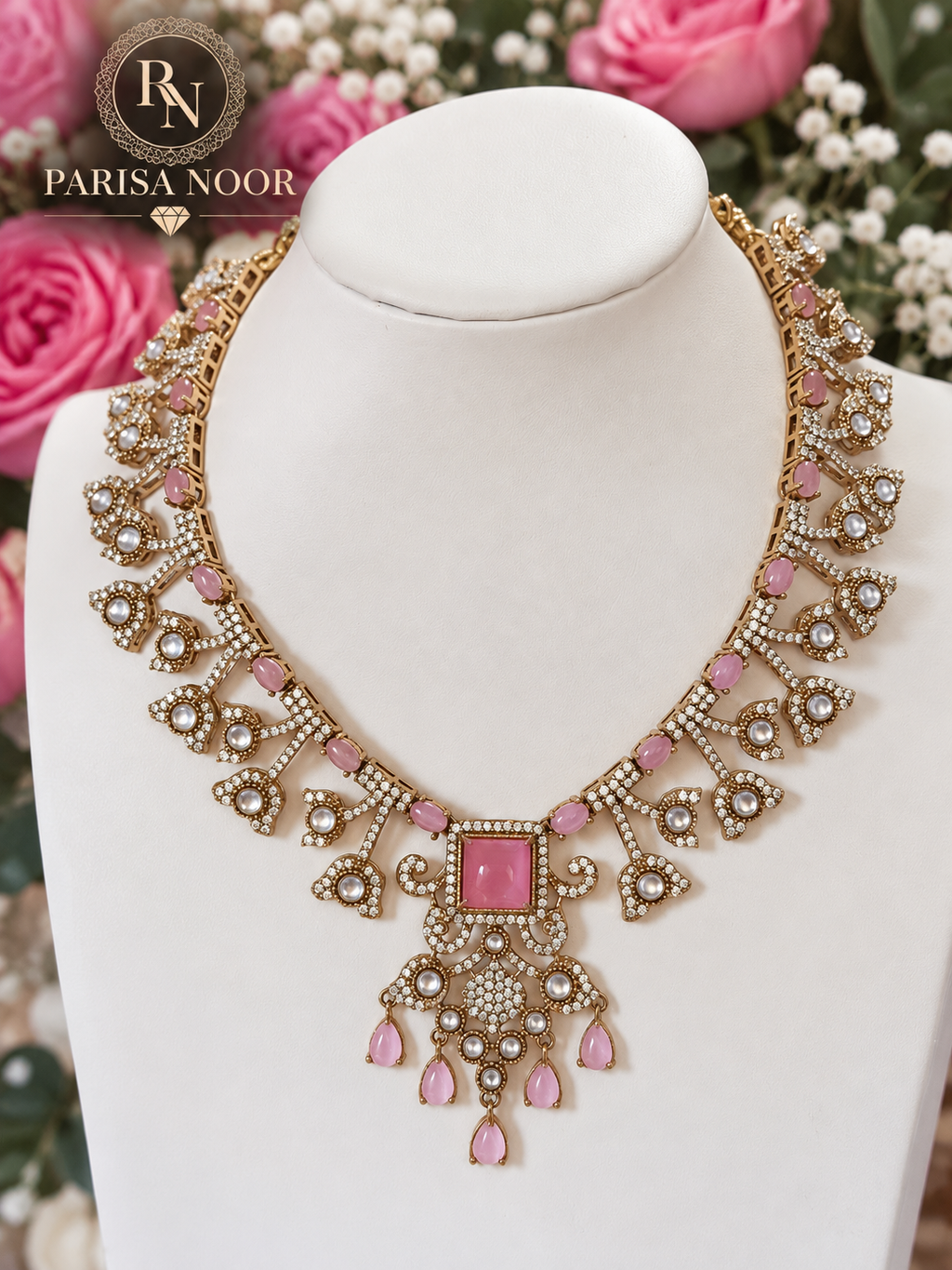 Velina Premium Kundan Designer Necklace Set - Blush Pink