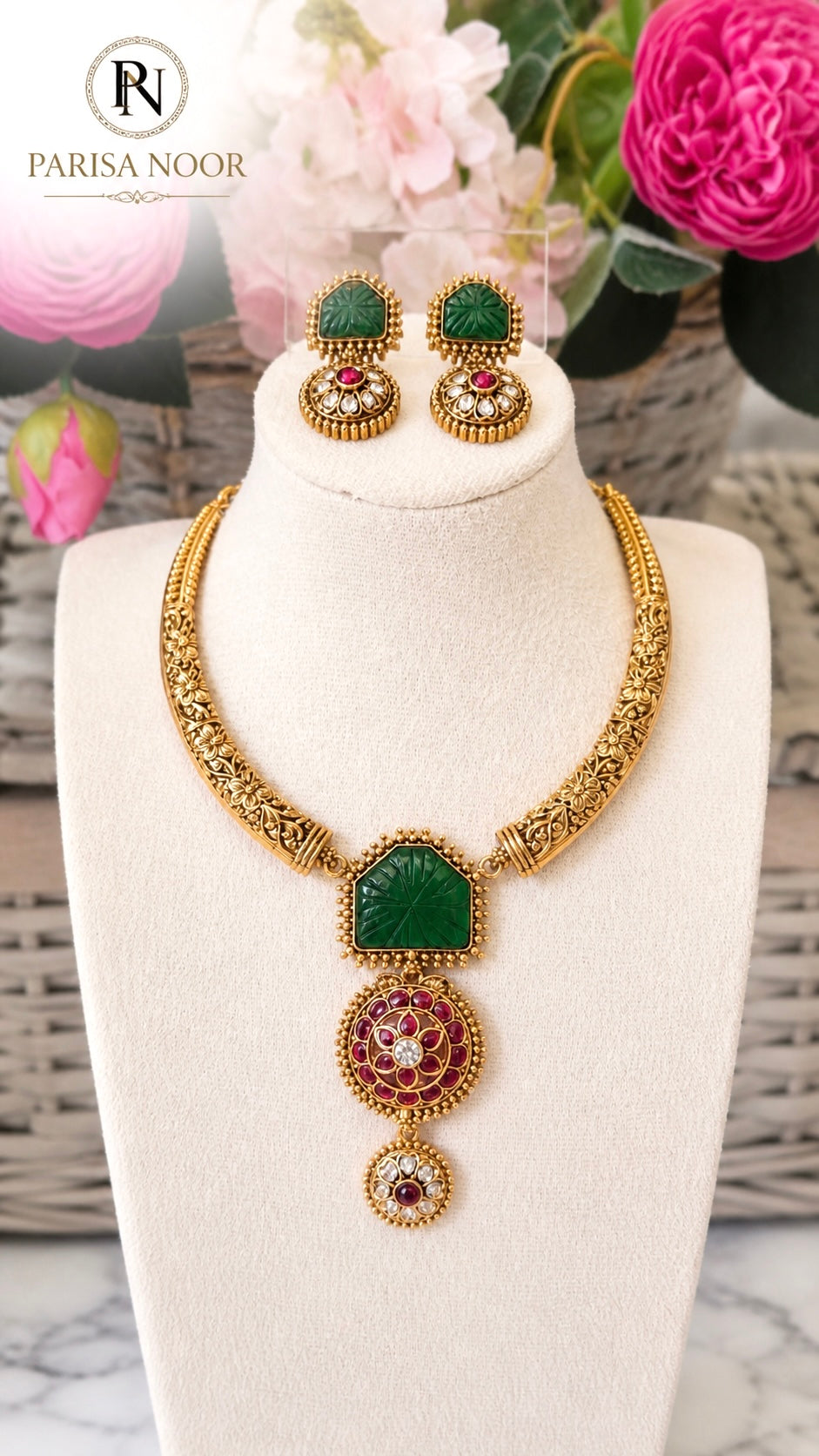 Mehraab Emerald Designer Hasli Necklace Set