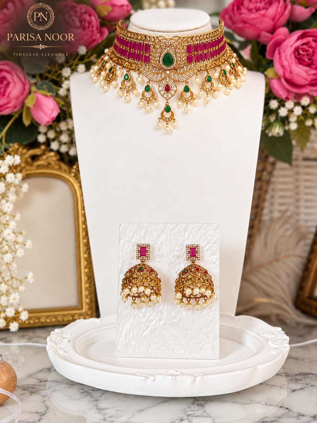 Ariella Luxury Heritage AD Choker Set Ruby Pink