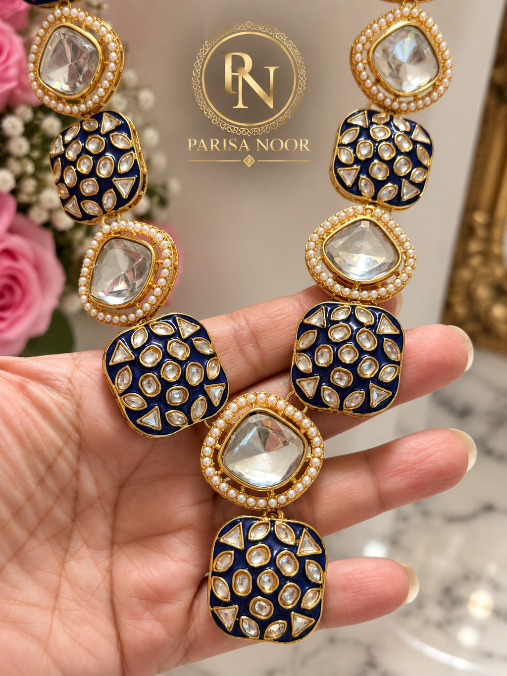 Ruhsana Royal Blue Meenakari Kundan Long Necklace Set