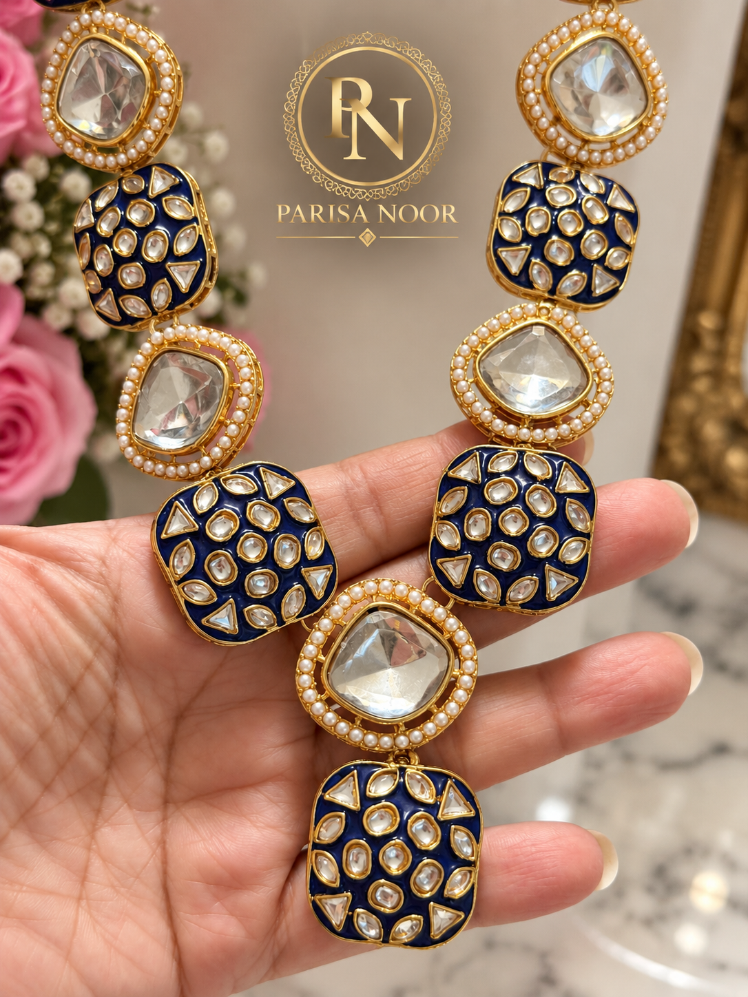 Ruhsana Royal Blue Meenakari Kundan Long Necklace Set
