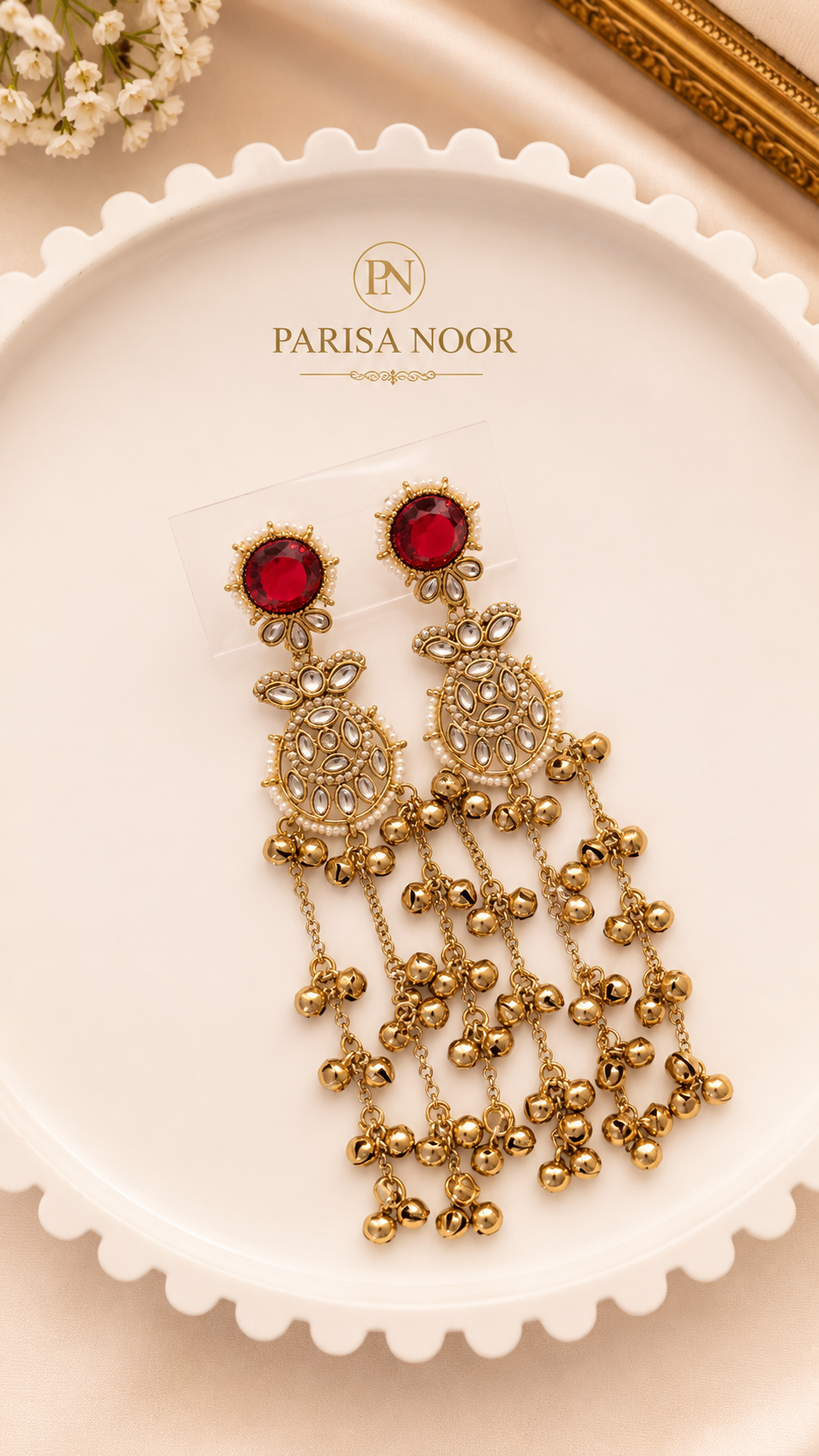 Imana Kashmiri Ghungru Earrings Ruby Red