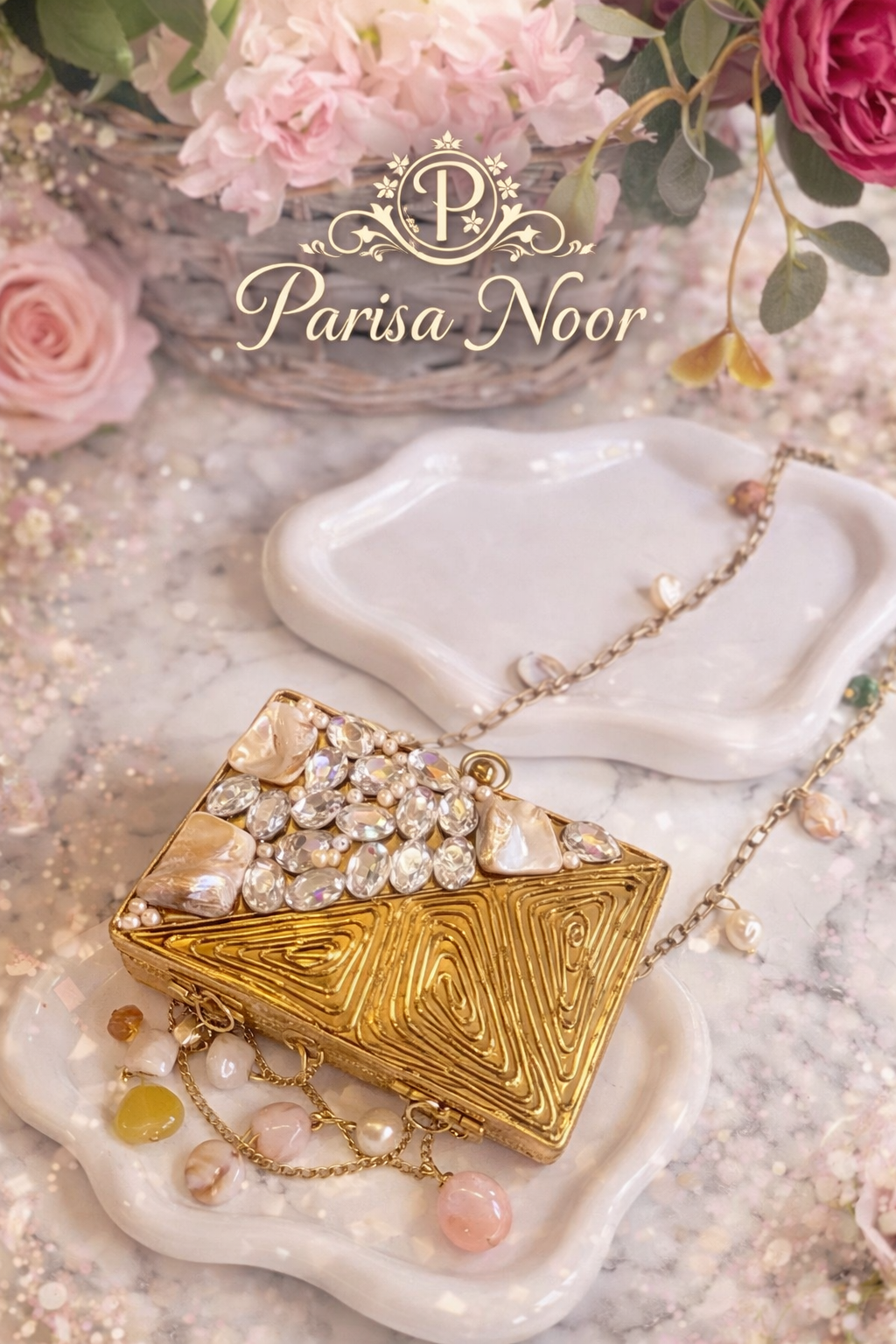 Attika Brass Mini Mother of Pearl Clutch