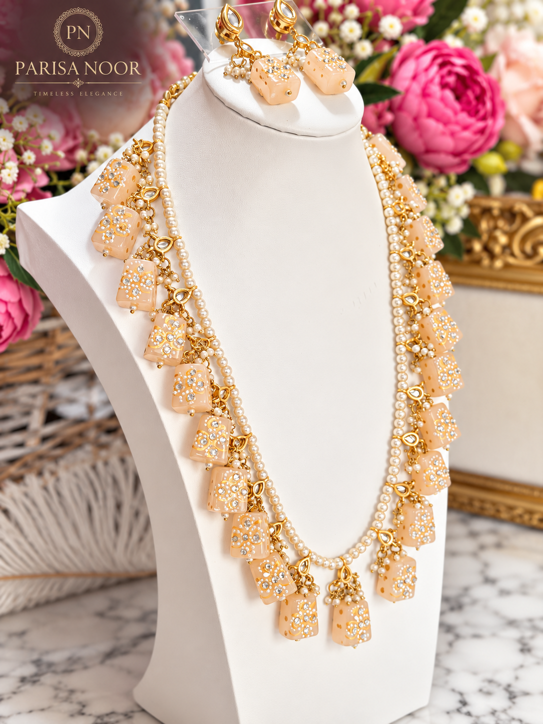 Zivanya Designer Handpainted Quartz & Kundan Necklace Set