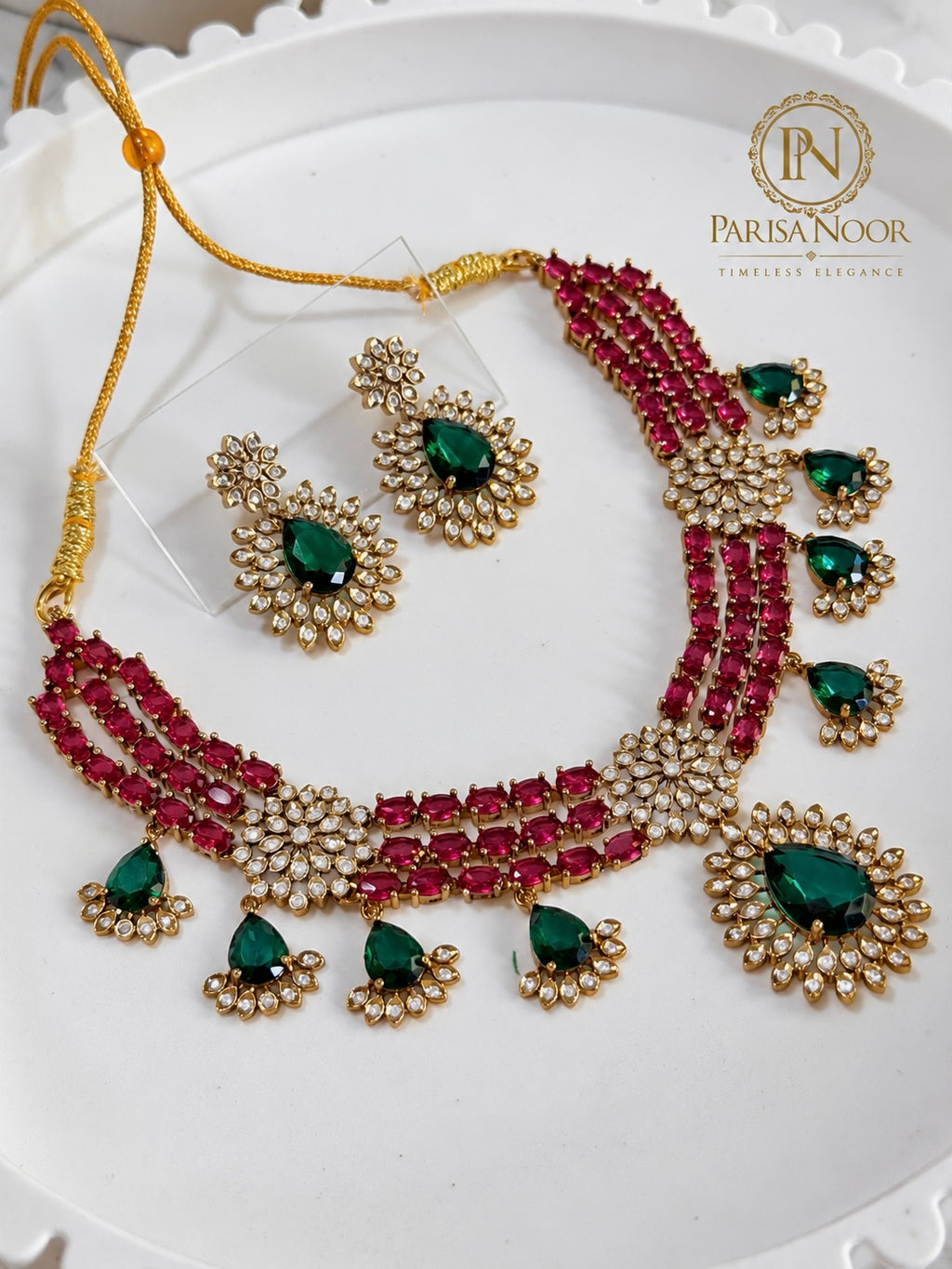 Zarisha Ruby Pink Emerald Designer Necklace Set