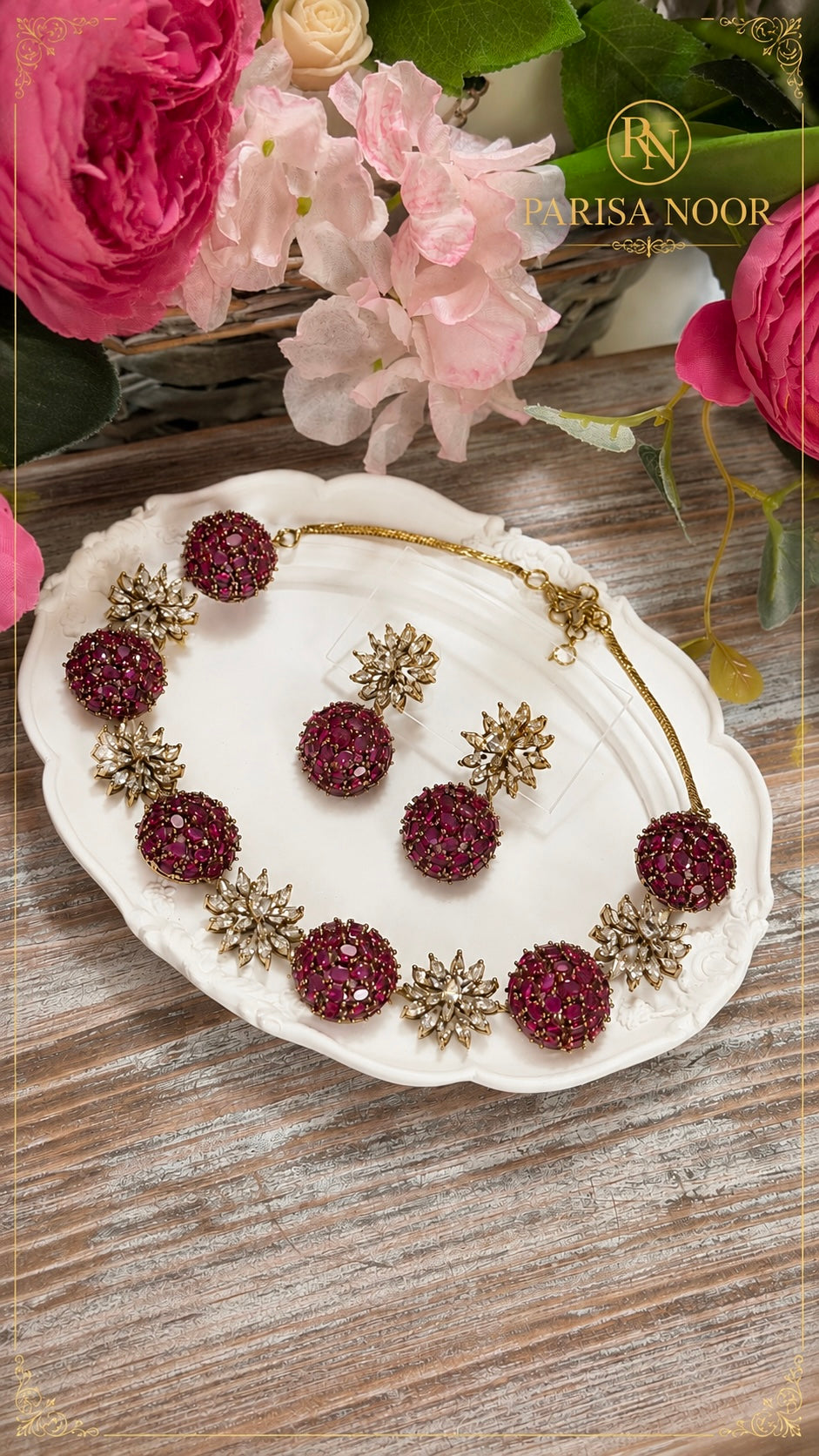 Laila Victorian AD Ruby Pink Necklace Set
