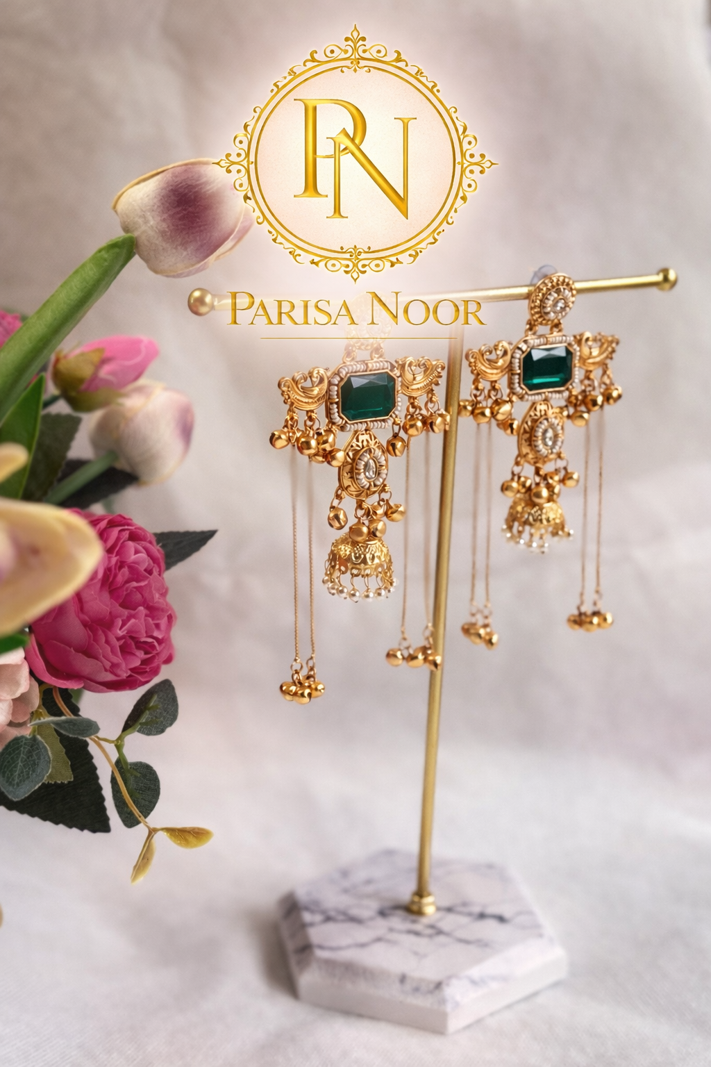 Saira Kashmiri Ghungru earrings Green