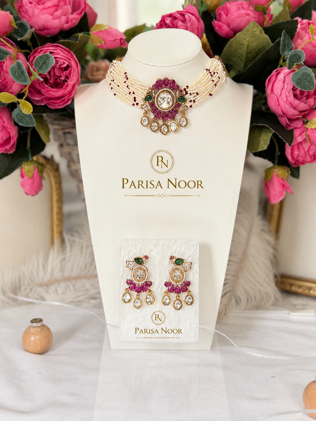 Zareena Pearl & Polki Designer Necklace Set