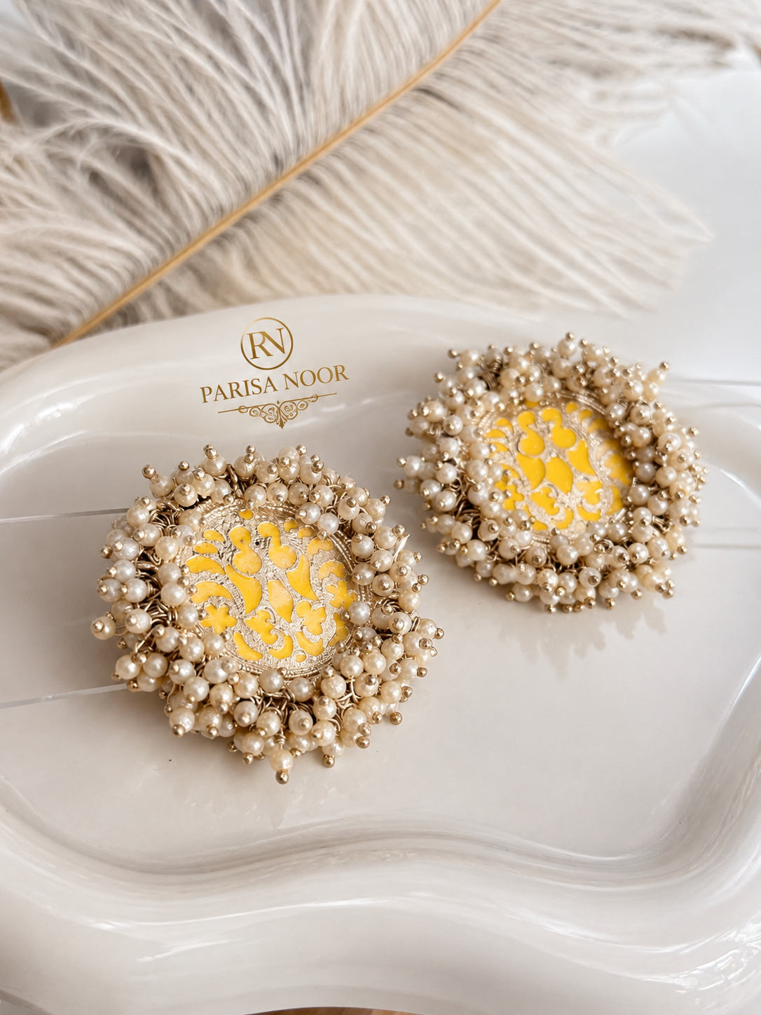 Sunehri Pearl Meenakari Heritage Stud Earrings