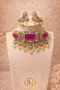 Hayat Victorian Choker Necklace Set - Pink