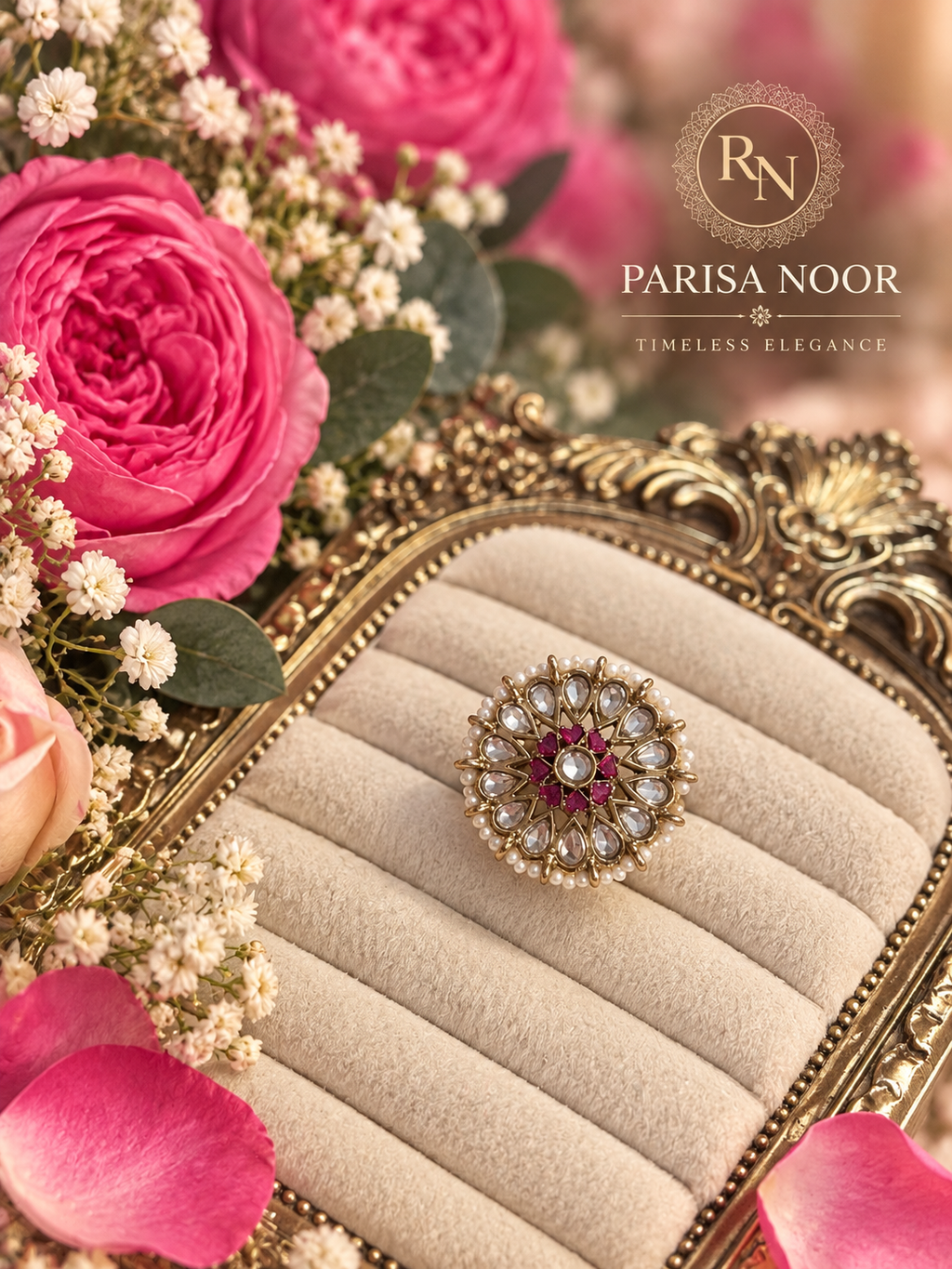 Mahira Purple Kundan Statement Ring