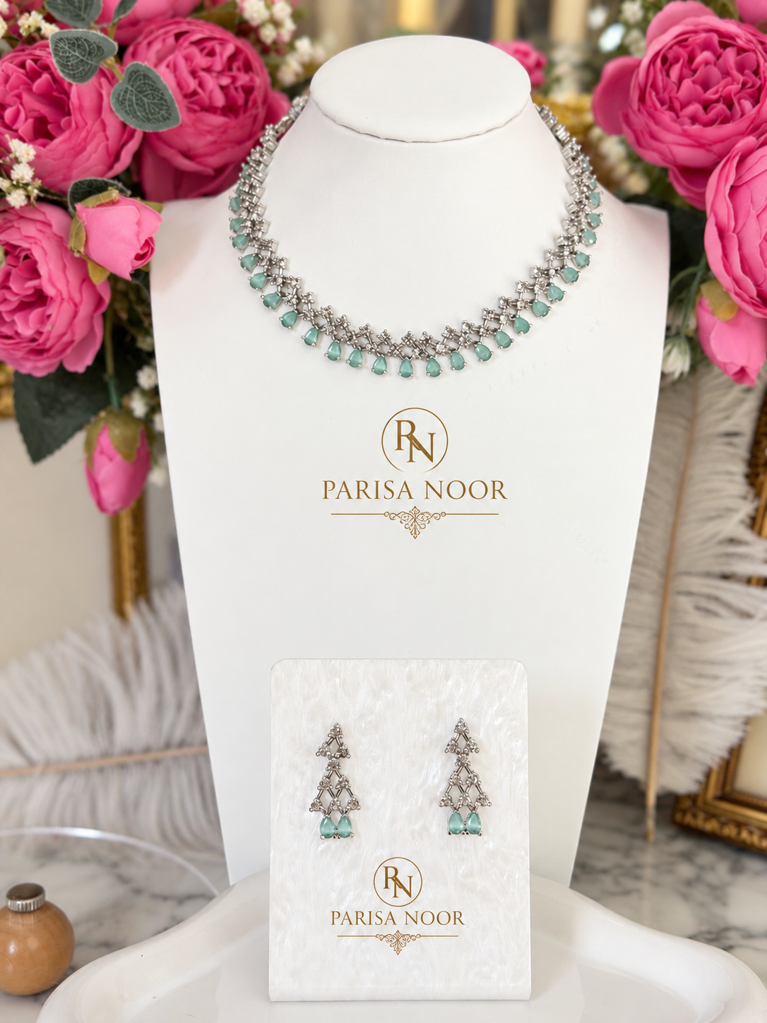 Ameena Aqua AD Necklace Set