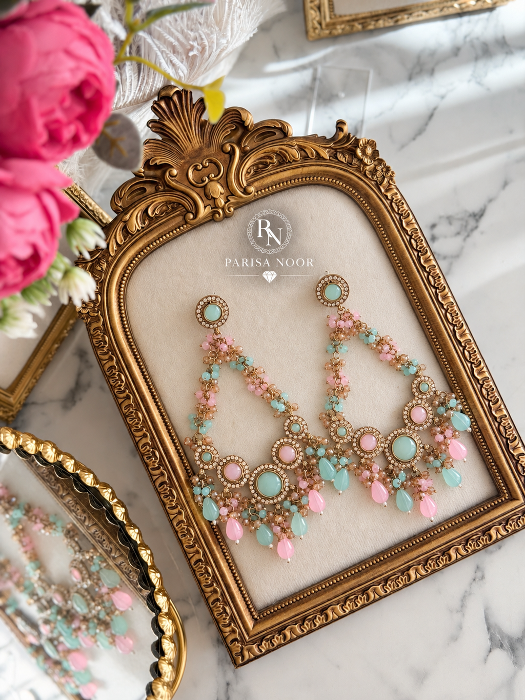 Aveline Designer Pastle Chandbali Statement Earrings