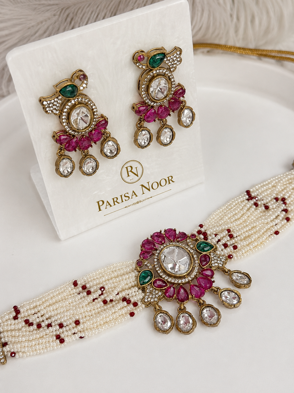 Zareena Pearl & Polki Designer Necklace Set