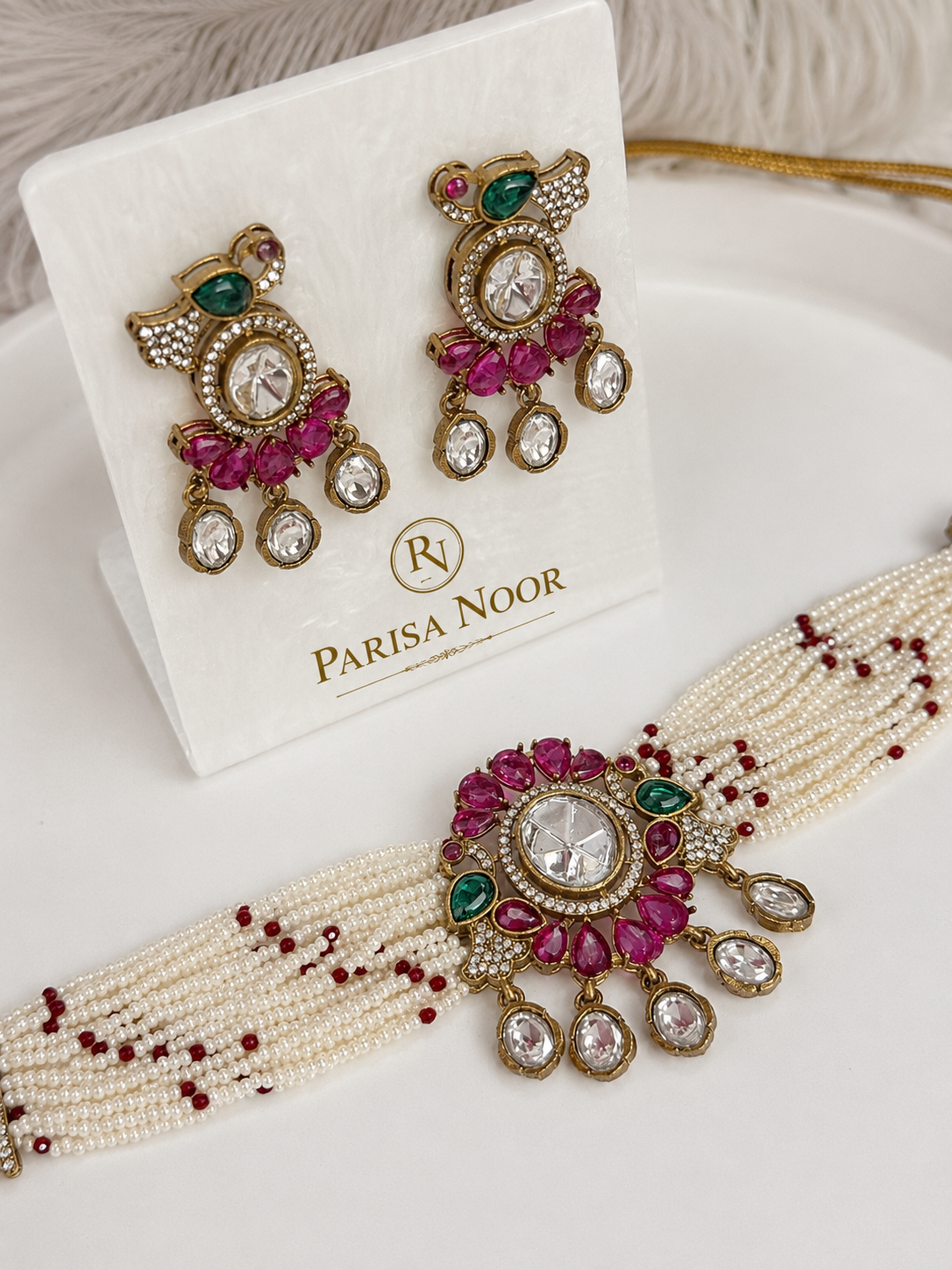 Zareena Pearl & Polki Designer Necklace Set