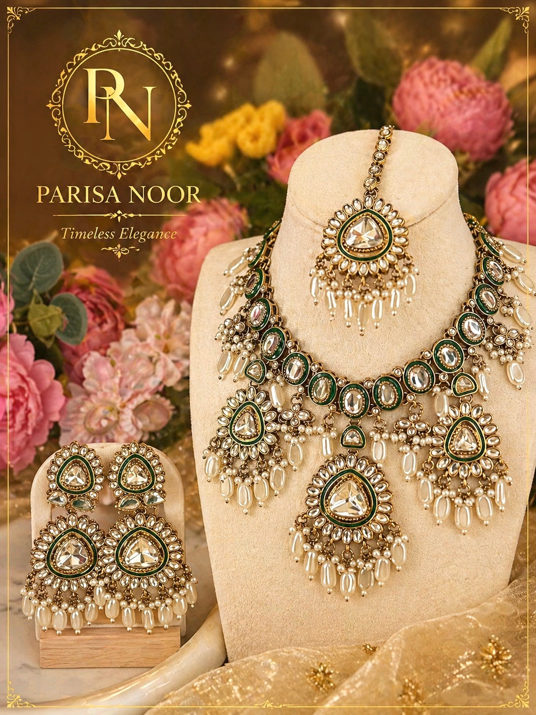 Inara Designer Kundan Necklace Set with Earring and Mangteeka