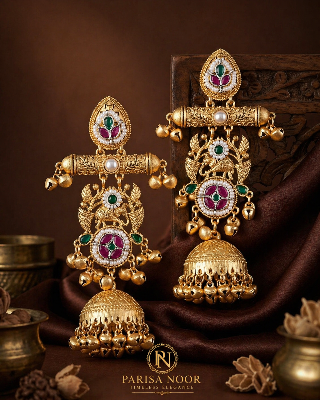 Noor Rajwadi Jhumka Ghungru Earrings