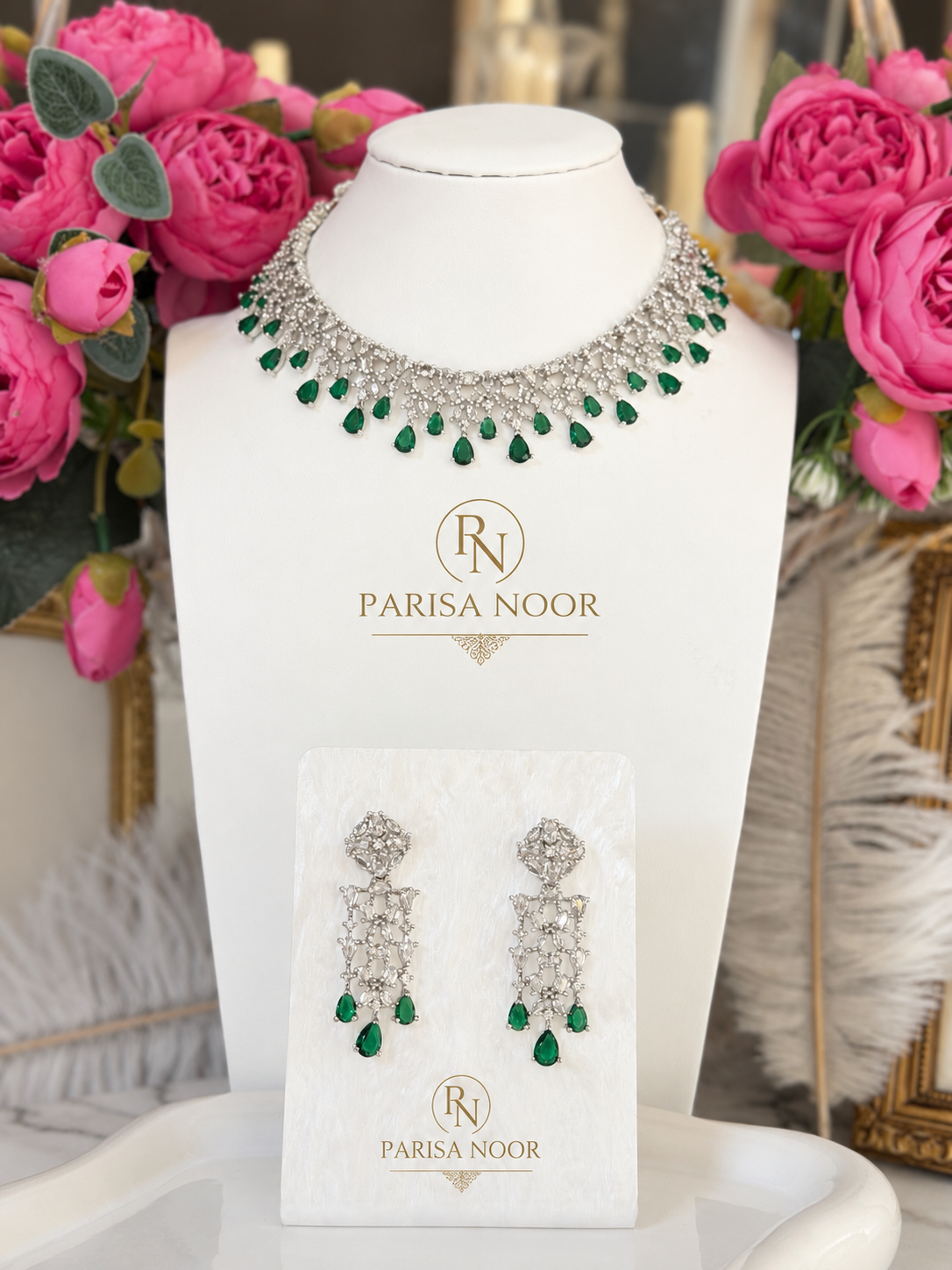 Zahira Emerald Green AD Necklace Set