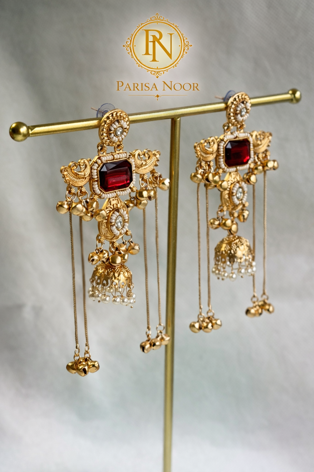 Saira Kashmiri Ghungru Earrings Red