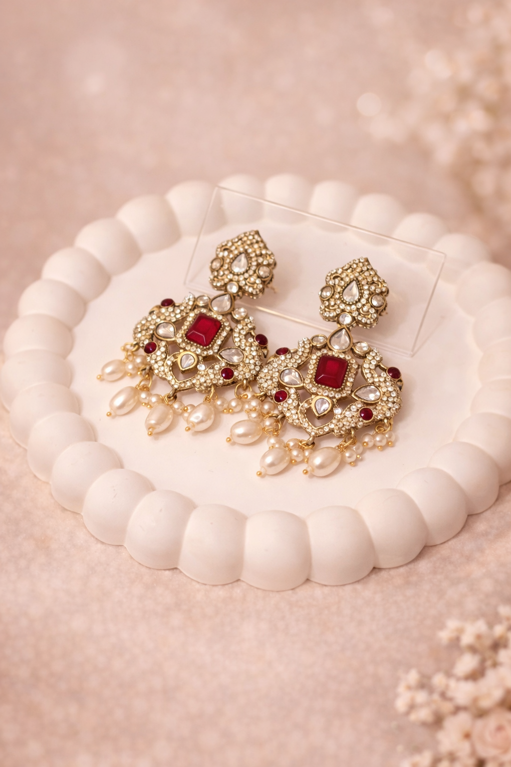 Hayat Victorian Choker Necklace set - Ruby Red