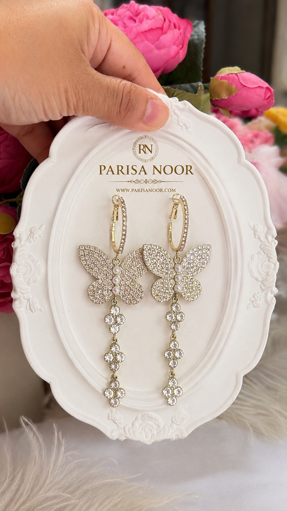 Seraphina Crystal Butterfly Drop Earrings – Clearance Sale