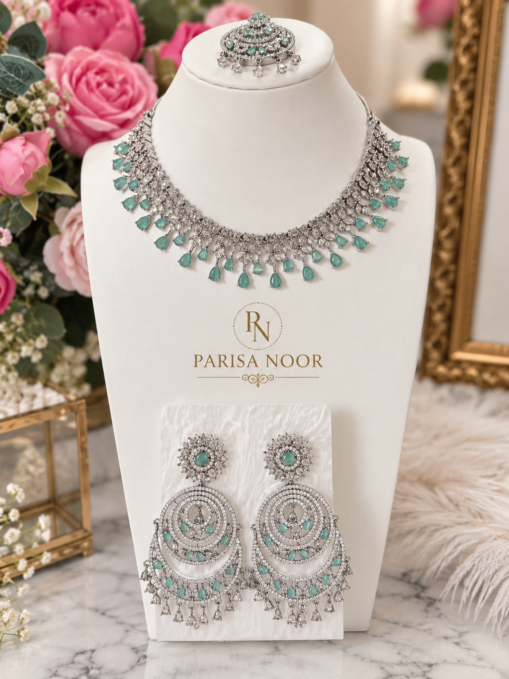 Seraya Aqua AD Stone Necklace Set