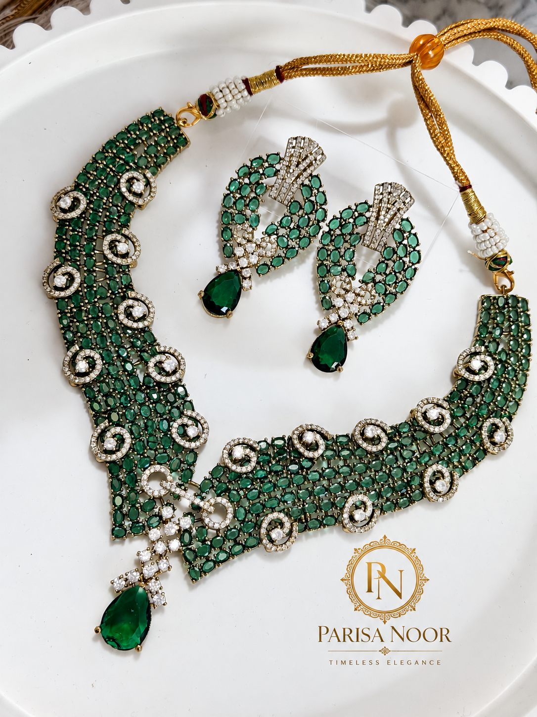Arishfa Luxury Victorian AD Moissanite Necklace Set