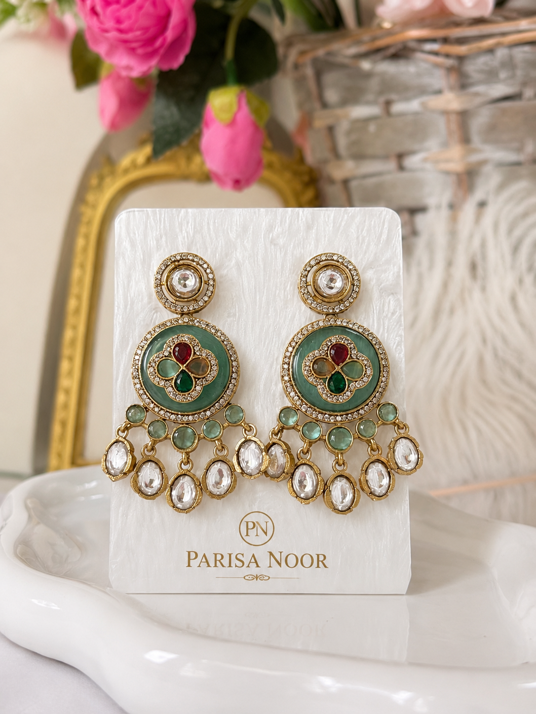 Meherza Mint Multicolour Designer Semi-Long Necklace Set