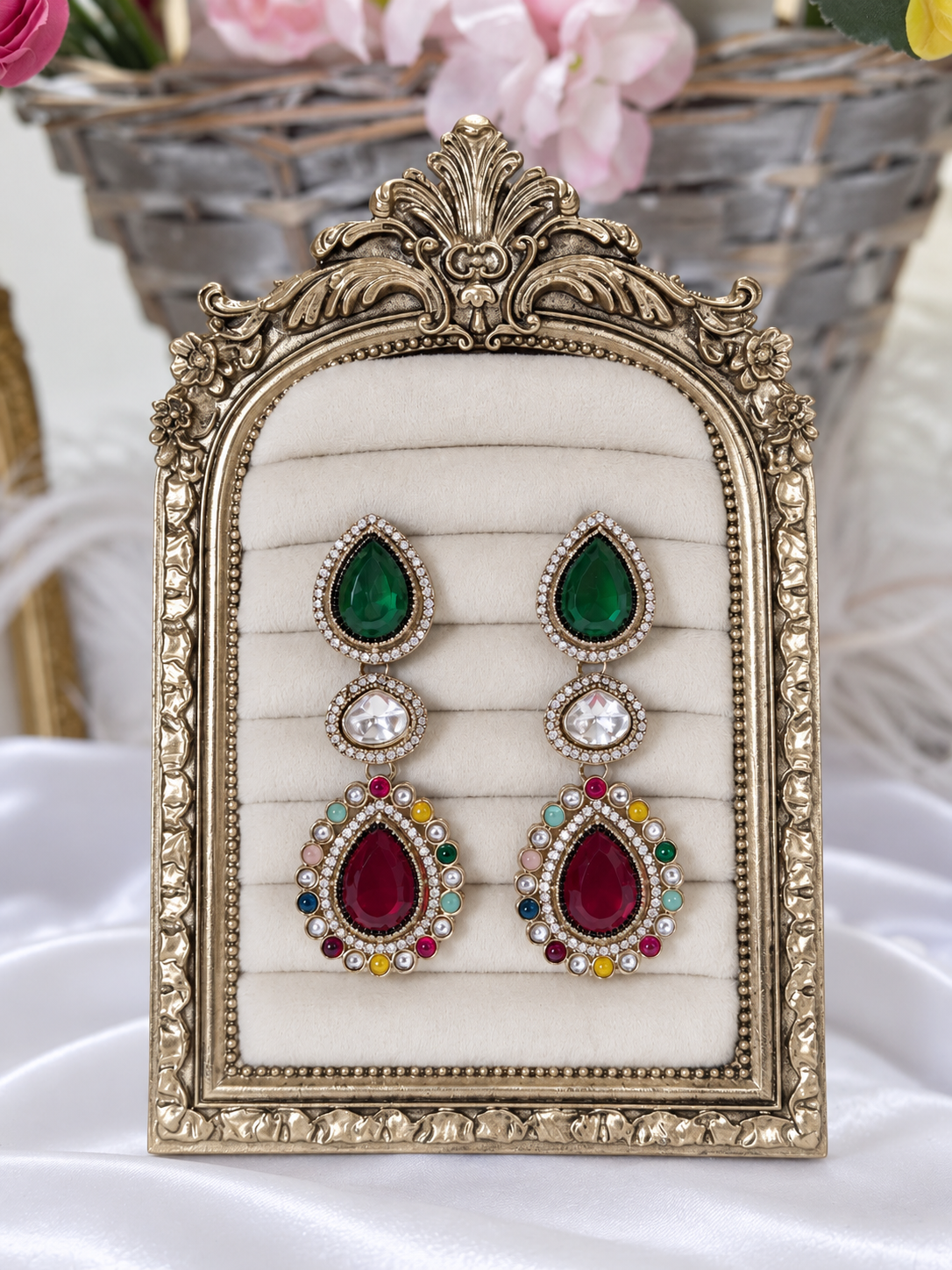 Mehrzoya Multicolour Designer Triple Drop Earrings