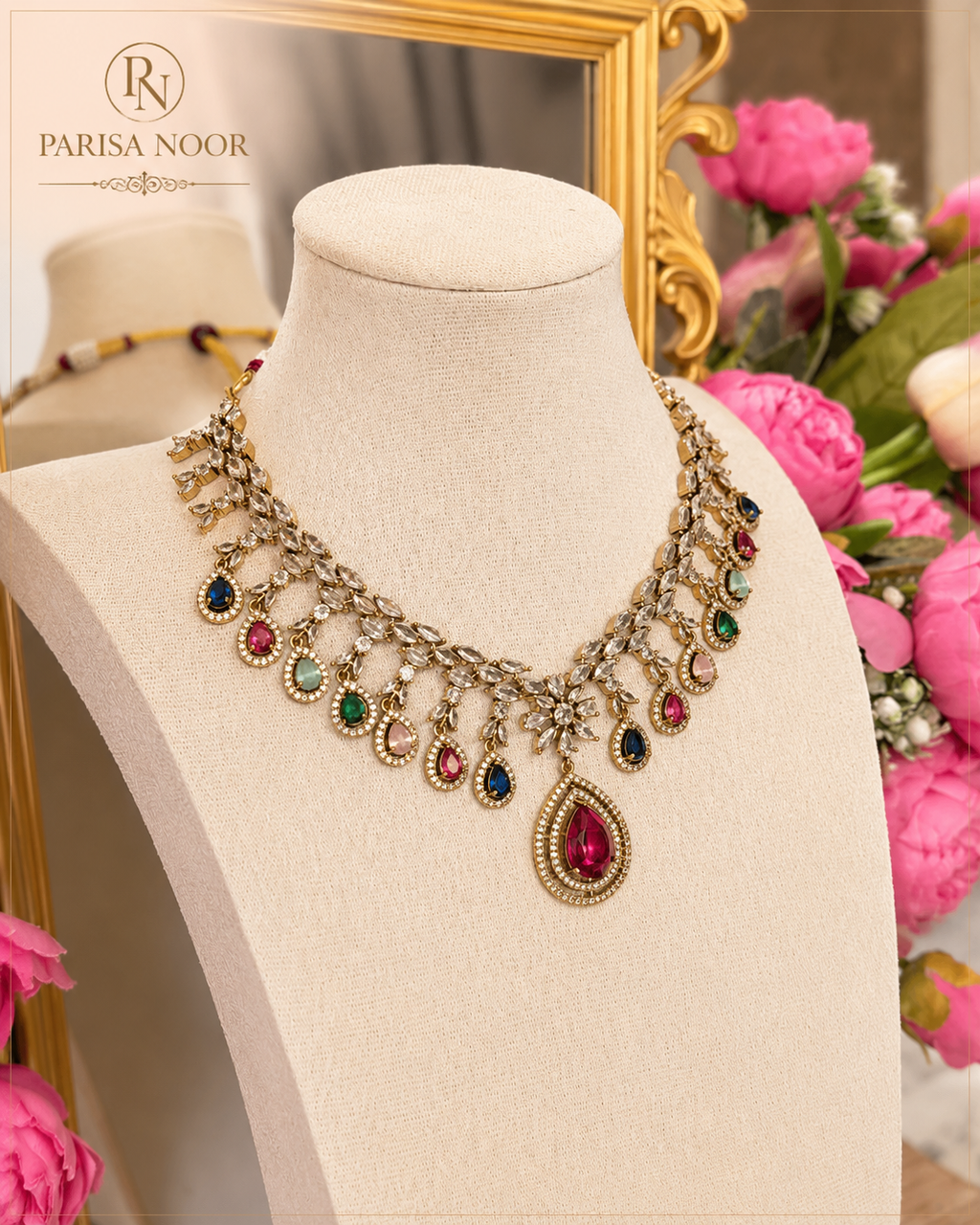 Maria Victorian Mehendi Polish AD Multi Necklace Set