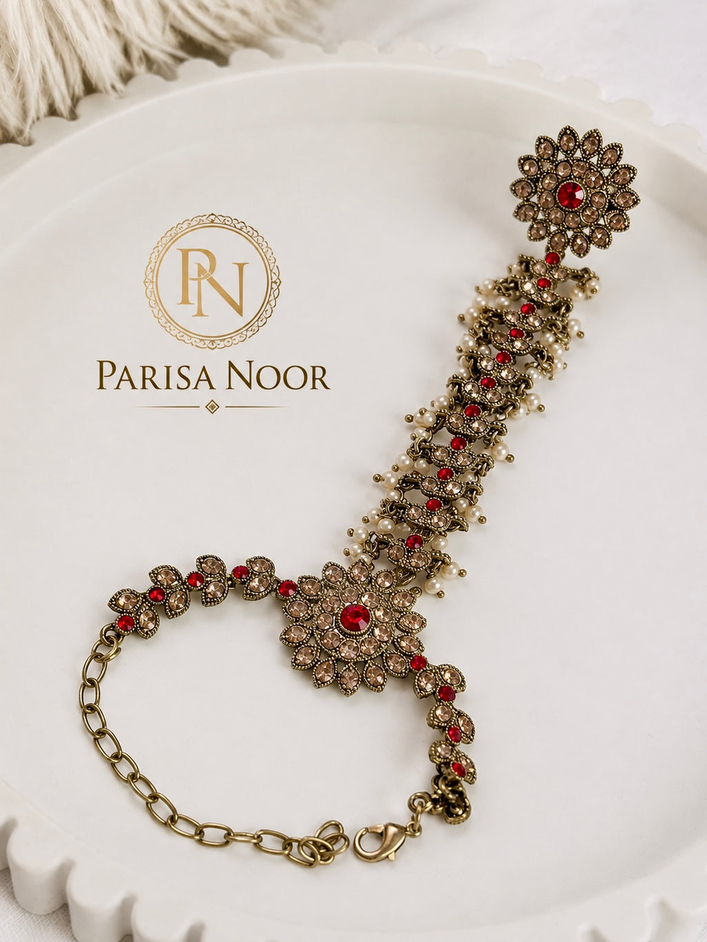 Ruhani Ruby & Gold Hand Harness Bracelet
