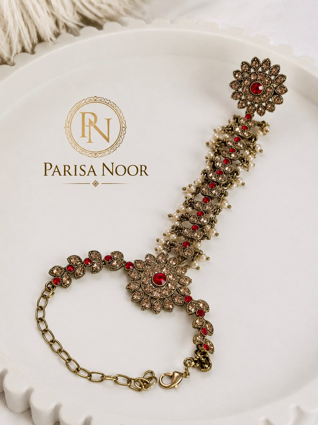 Ruhani Ruby & Gold Hand Harness Bracelet