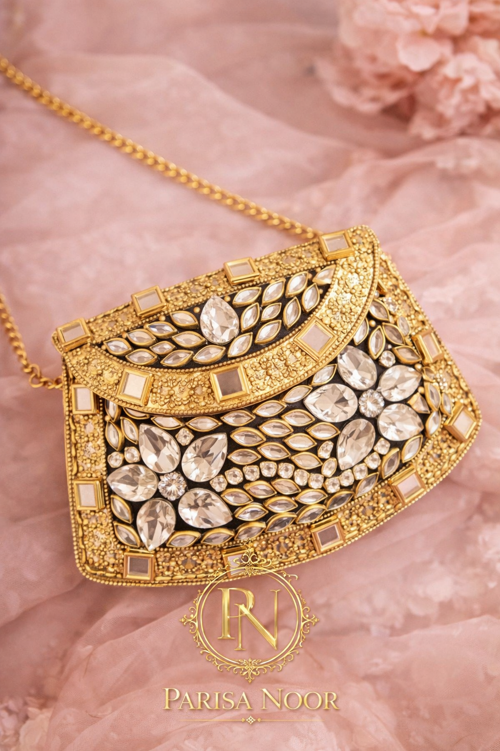 Rashi Kundan Brass Clutch Mini