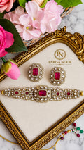 Nivedi Choker Necklace Set - Ruby Red