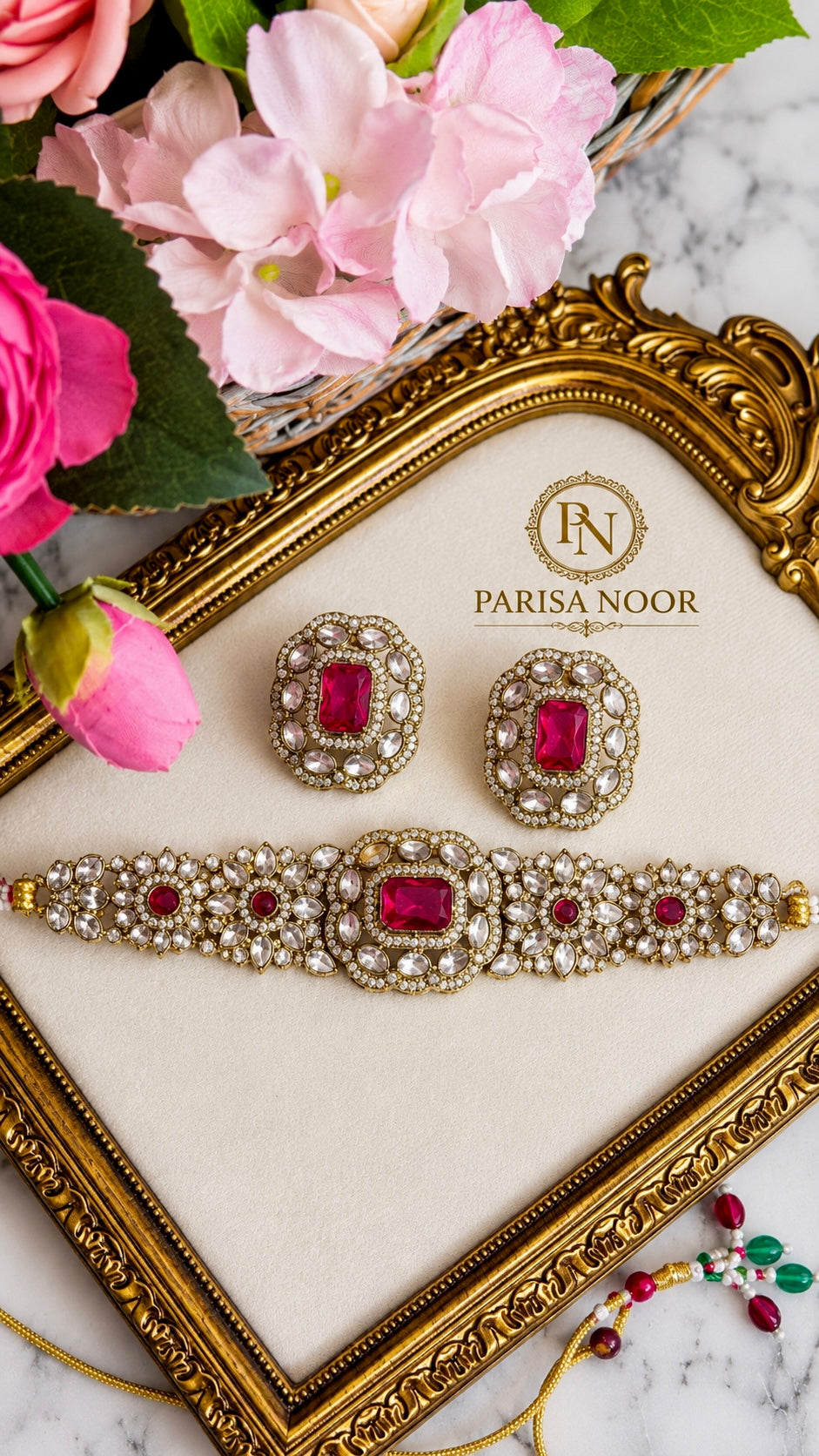 Nivedi Choker Necklace Set - Ruby Red