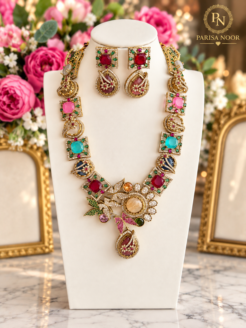 Virelia Premium Multicolour Doublet Designer Semi/Long Necklace Set