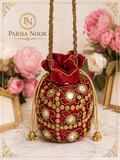 Zura Burgundy Red & Gold Designer Potli Bag