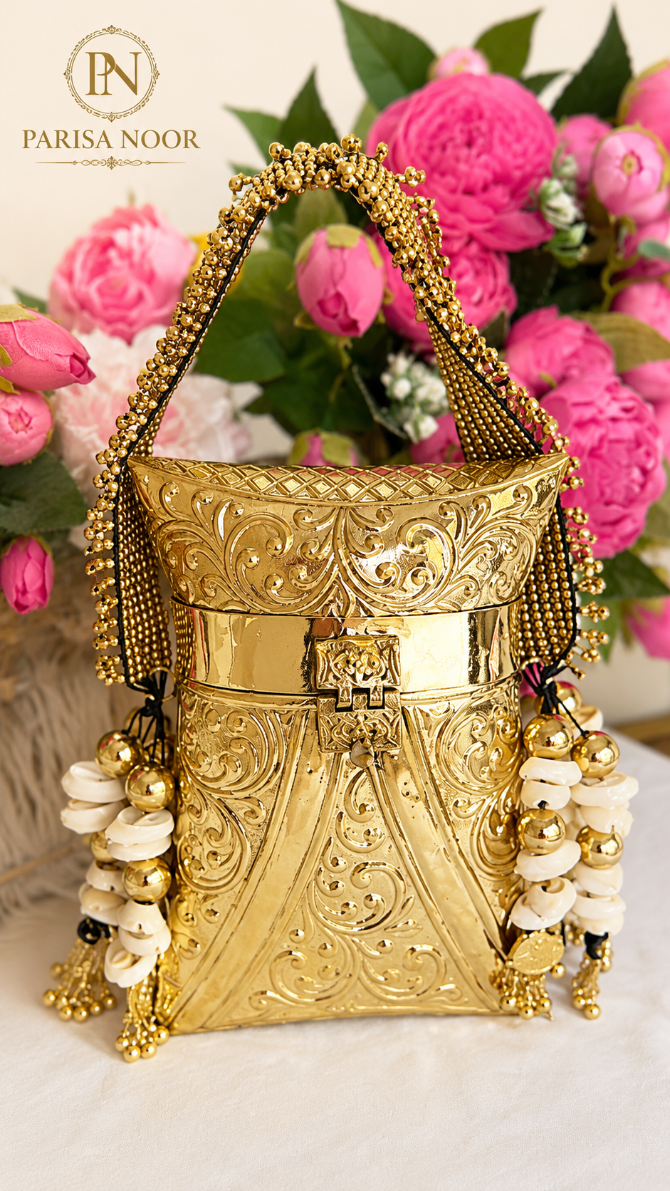 Sufiana Gold Brass Clutch Handbag