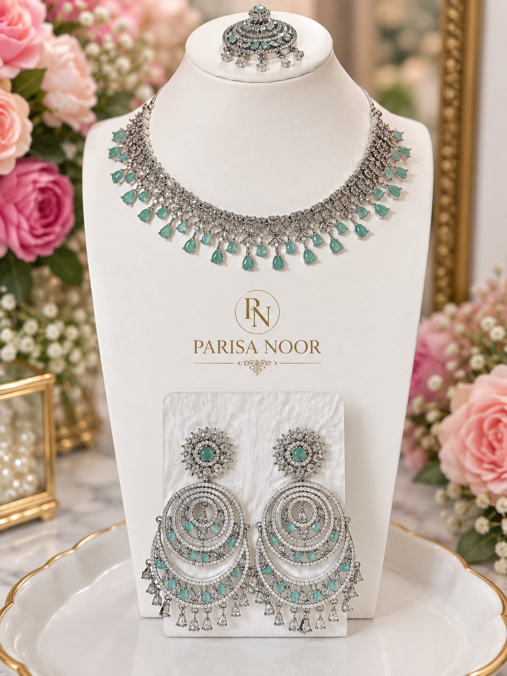 Seraya Aqua AD Stone Necklace Set