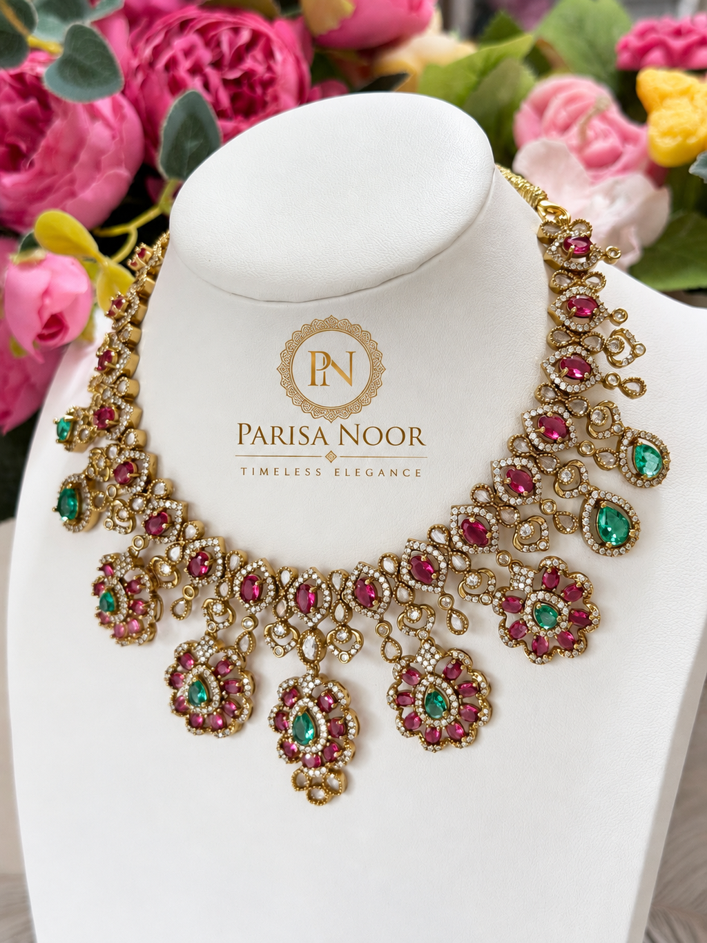 Ravisha Designer Premium Victorian AD Moissanite Necklace Set