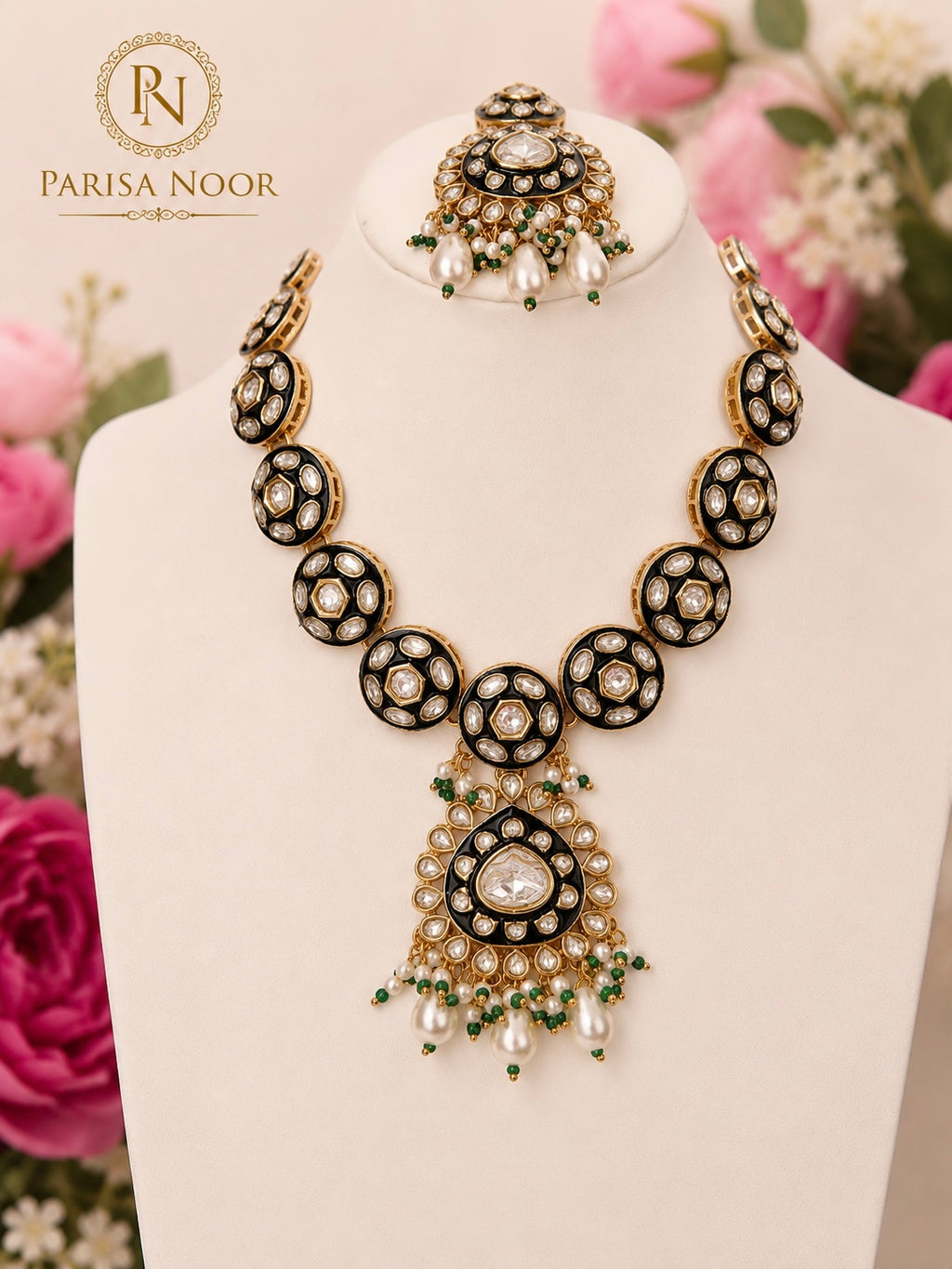 Vanya Meenakari Kundan Green Necklace Set