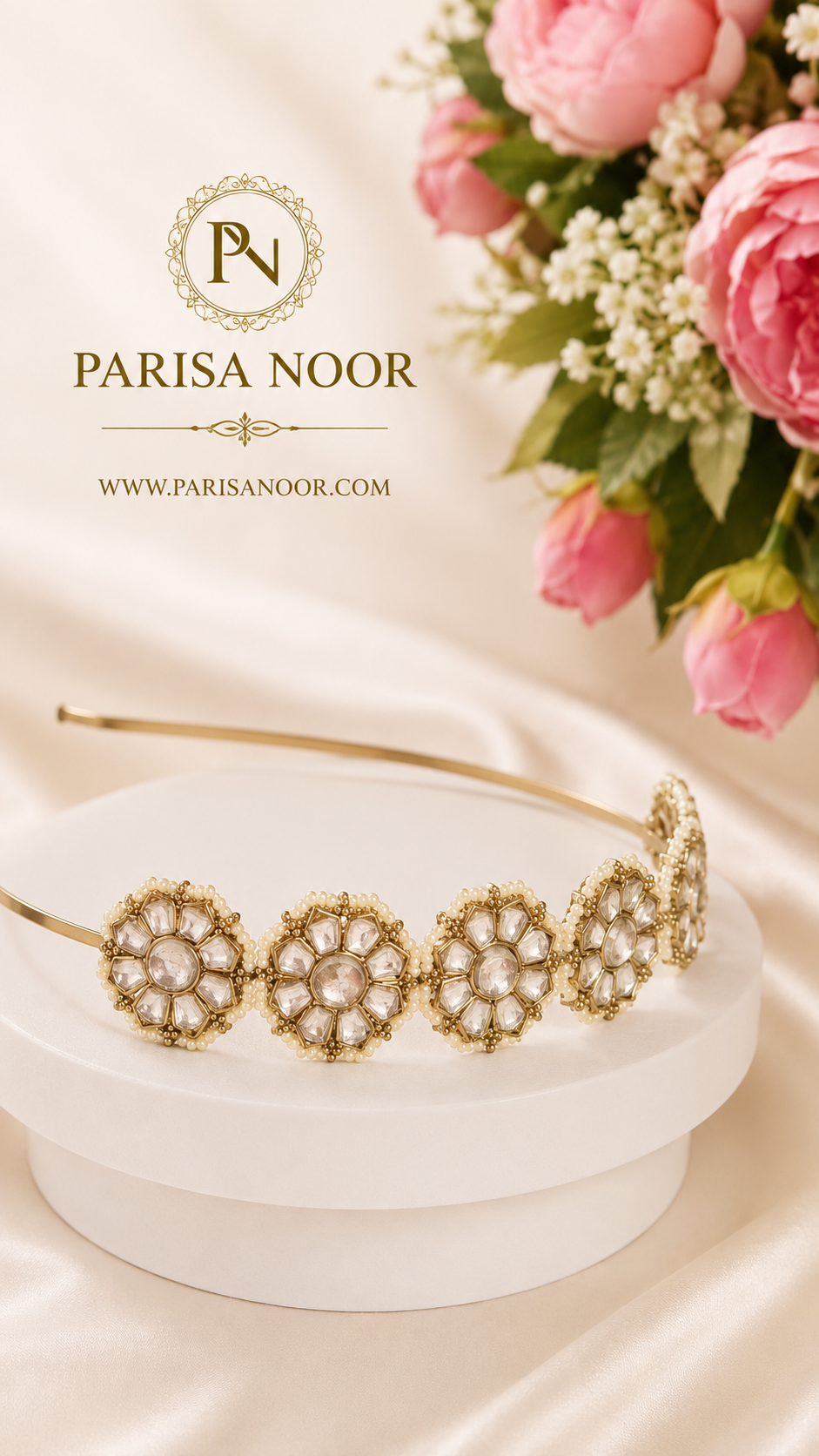Aabroo Pearl Kundan Sheeshphool Ethnic Headband
