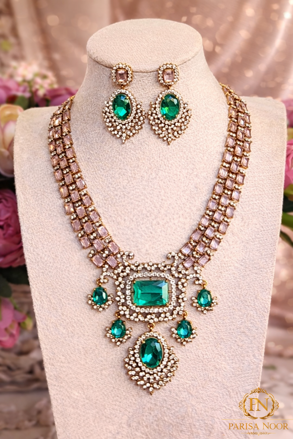 Araya American Diamond Semi Long Necklace Set