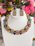 Cavira Multicolour Double-Setting Designer Necklace Set