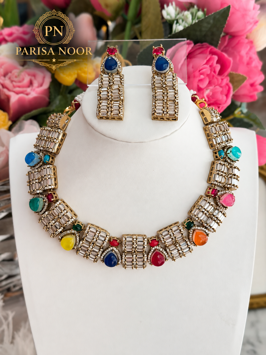 Cavira Multicolour Double-Setting Designer Necklace Set