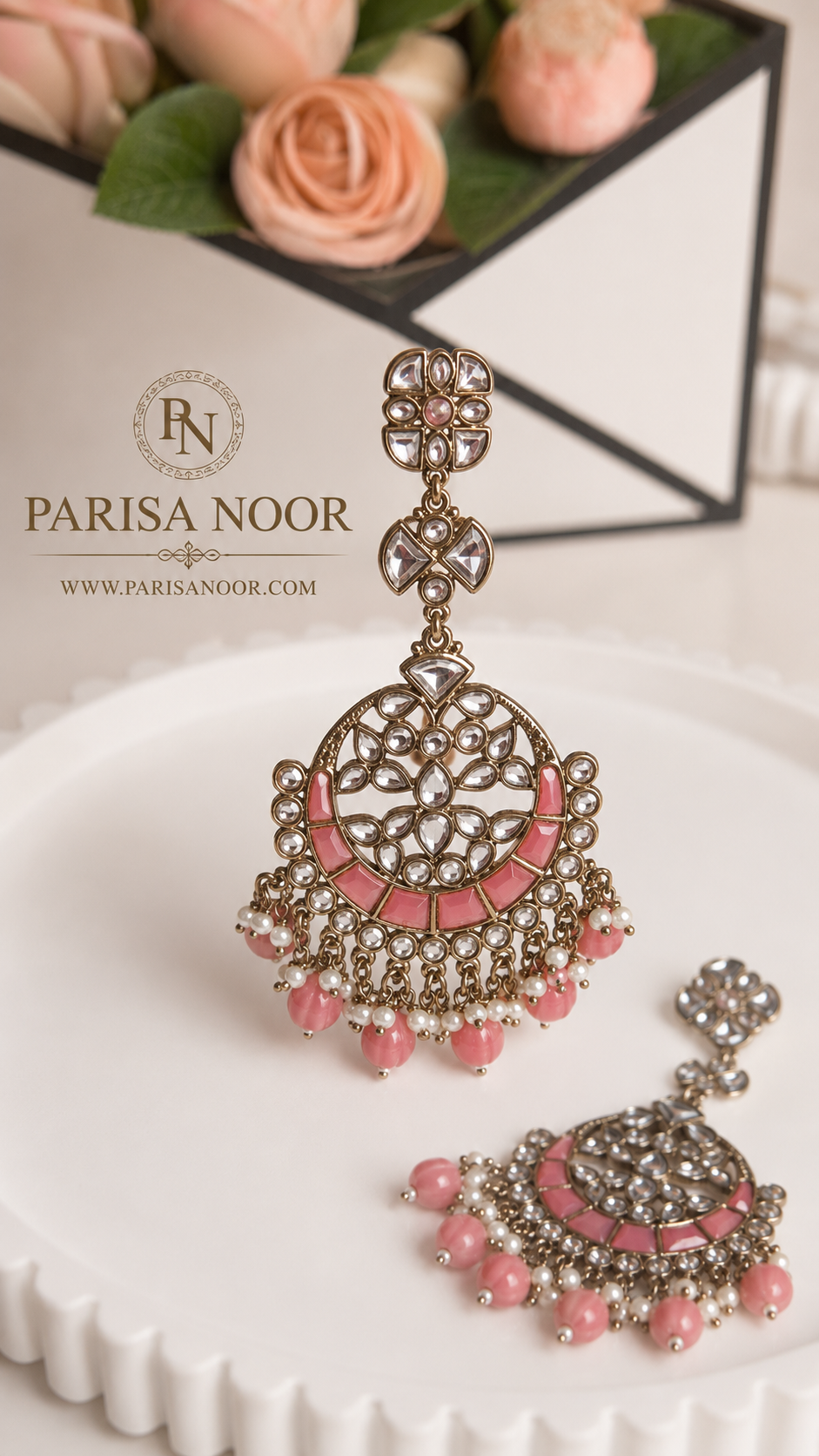 Rania Peach Pink Chandbali Earrings – Clearance Sale