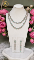 Nayeli Mint Blue Double Layer AD Necklace Set