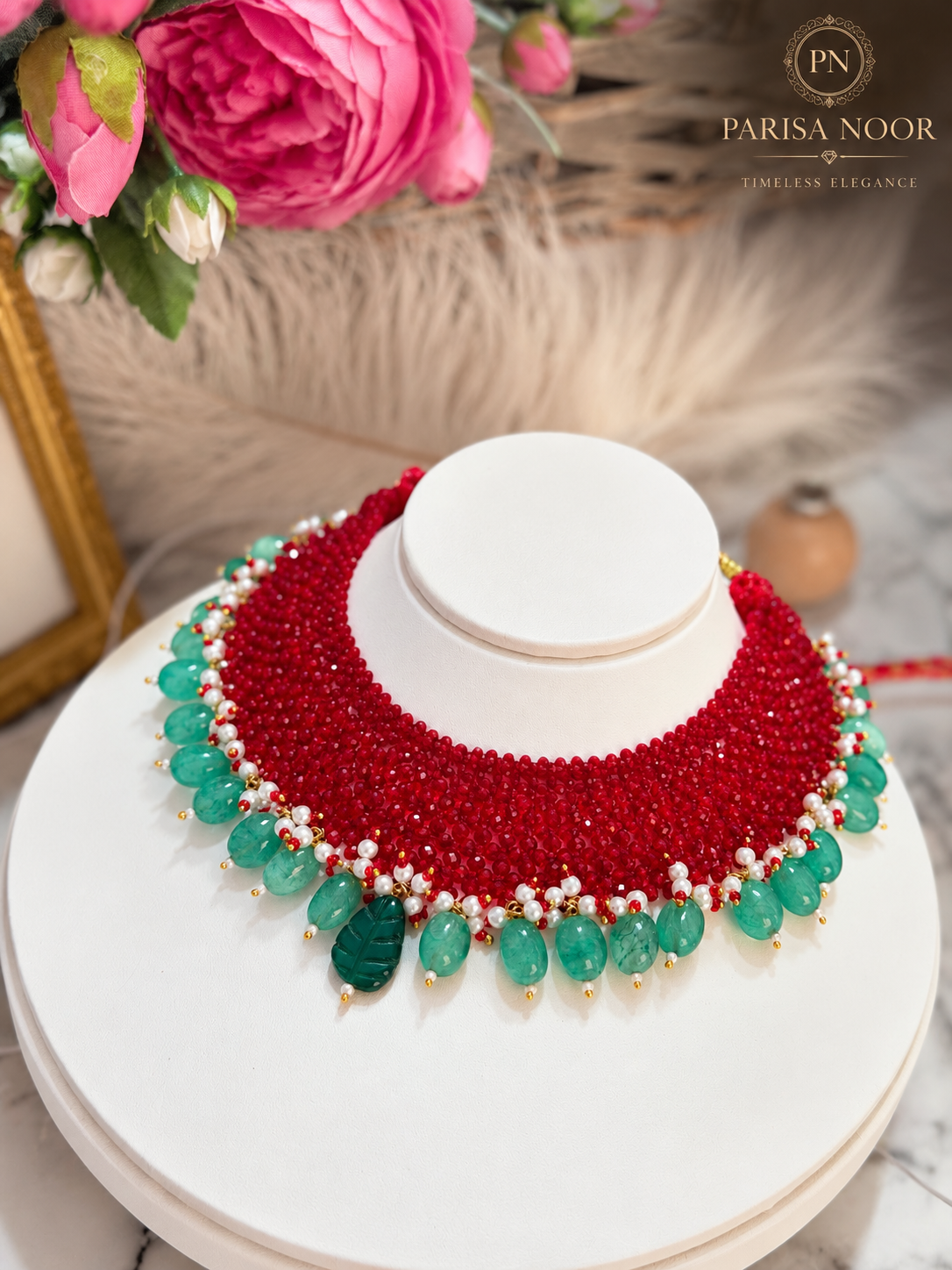 ✨ Rivana Ruby & Emerald Beaded Statement Necklace ✨